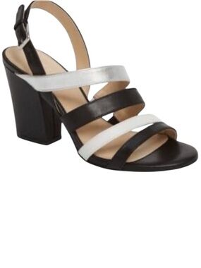 Botkier Sera Caged Heel Sandal Black Silver Strappy Block Heel 8.5